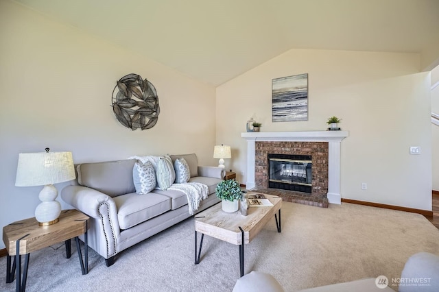 34427 10th Ave SW, Federal Way, WA 98023 - carpeted living area featuring vaulted ceiling and a fireplace