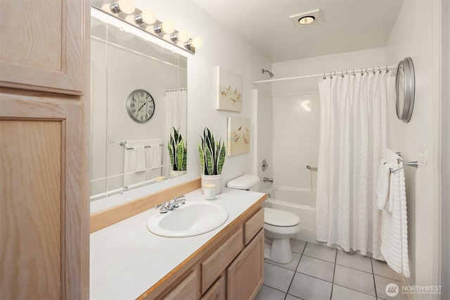 8612 218th St SW, Edmonds, WA 98026 - full bathroom with tile patterned flooring, vanity, and shower / tub combo with curtain