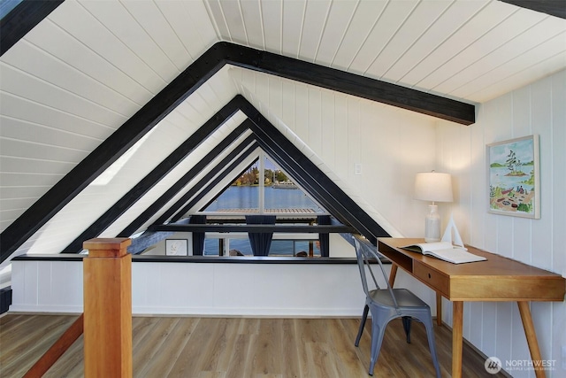 2822 Boyer Ave E Unit 11, Seattle, WA 98102 - home office with wooden ceiling and wood finished floors