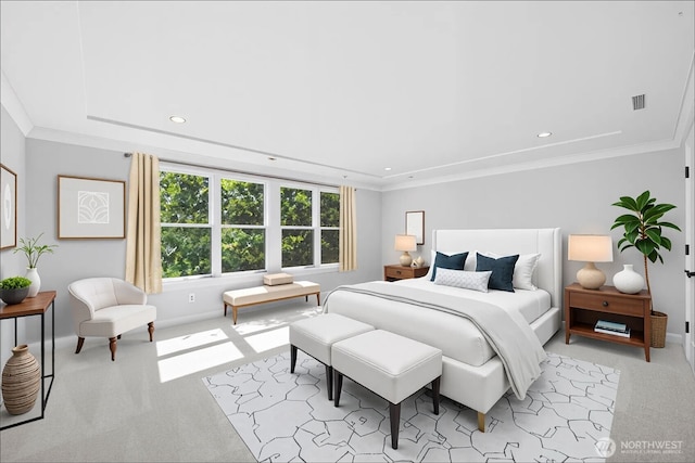 3505 W 43rd Ave, Seattle, WA 98199 - bedroom featuring light carpet, crown molding, and recessed lighting