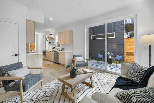 9021A 13th Ave NW, Seattle, WA 98117 - living room with light wood-style floors and recessed lighting