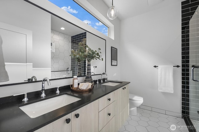 9021A 13th Ave NW, Seattle, WA 98117 - full bath with double vanity, tile patterned flooring, and a tile shower