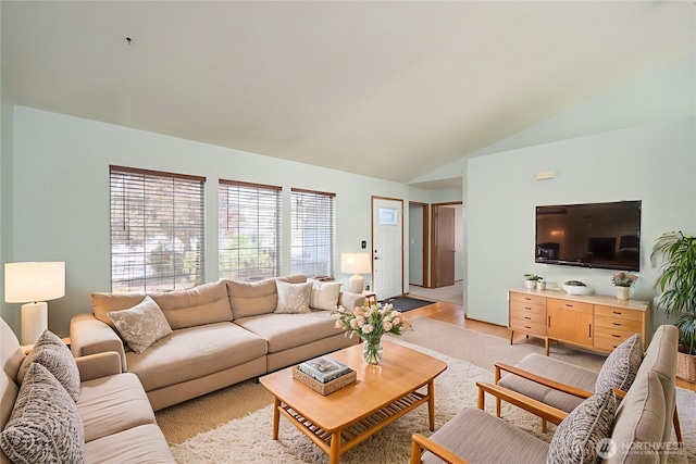 206 E St NE, Ephrata, WA 98823 - living room featuring vaulted ceiling and light wood finished floors