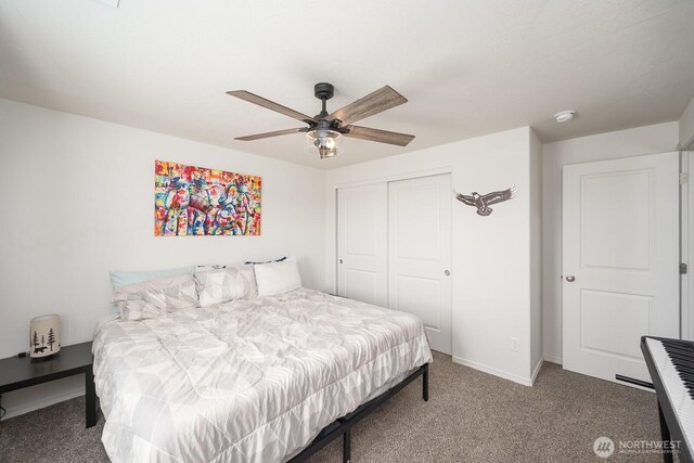 4211 W Heaverlo Dr, Moses Lake, WA 98837 - carpeted bedroom featuring a closet and a ceiling fan