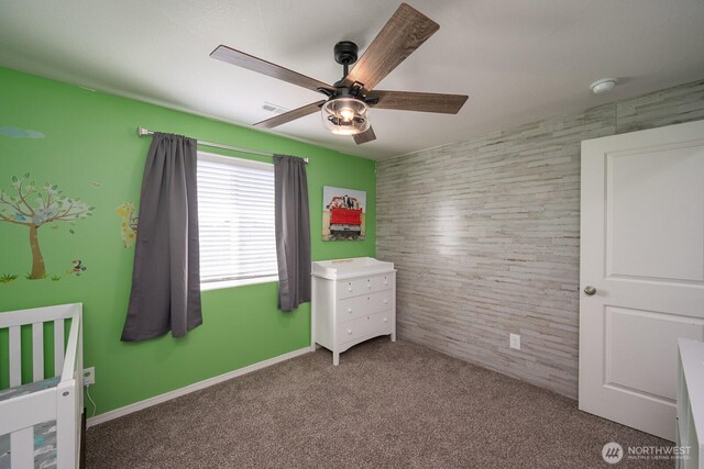 4211 W Heaverlo Dr, Moses Lake, WA 98837 - bedroom with carpet flooring, ceiling fan, and an accent wall