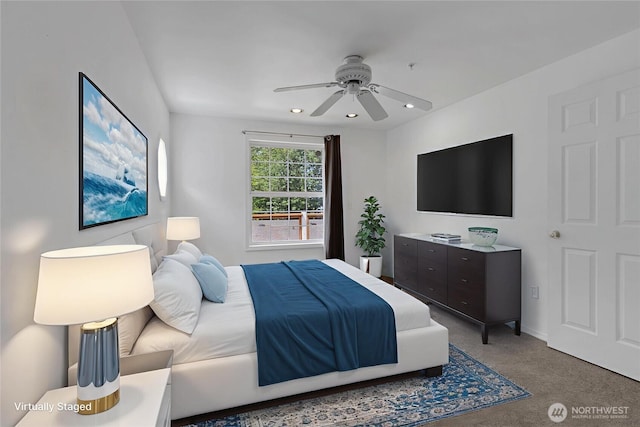 19517 Whiteman Cove Rd SW, Longbranch, WA 98351 - carpeted bedroom with recessed lighting and ceiling fan
