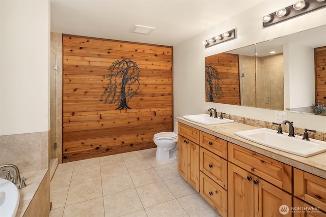7717 252nd Ave NE, Redmond, WA 98053 - bathroom with double vanity, a stall shower, a bath, and tile patterned flooring
