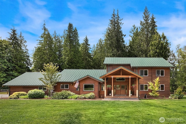 7717 252nd Ave NE, Redmond, WA 98053 - view of front of house with a front yard, a porch, and a metal roof