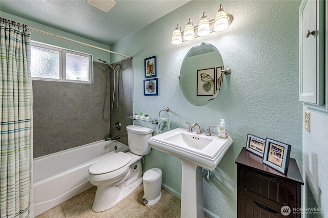 1722 172nd St SE, Bothell, WA 98012 - bathroom featuring shower / bath combo with shower curtain, tile patterned floors, and a textured wall