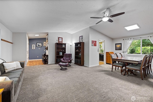 856 Island Blvd, Fox Island, WA 98333 - living area with lofted ceiling, light colored carpet, and ceiling fan