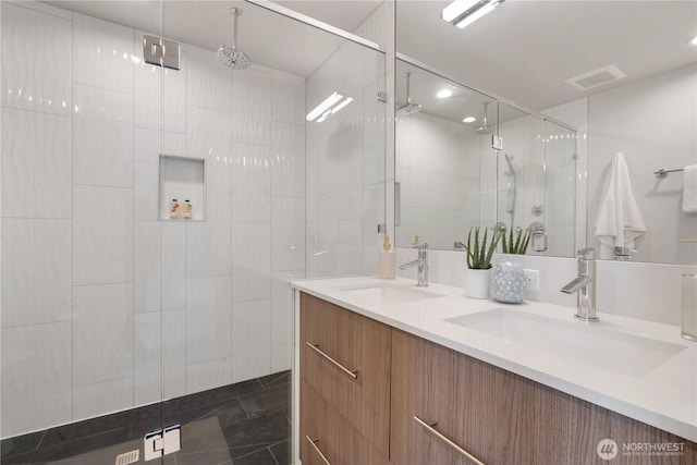 115 27th Ave E Unit D, Seattle, WA 98112 - full bath featuring a shower stall, double vanity, and recessed lighting