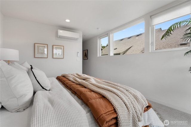 115 27th Ave E Unit D, Seattle, WA 98112 - bedroom featuring a wall mounted AC, multiple windows, carpet, and recessed lighting