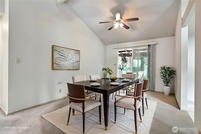 33615 30th Ave SW, Federal Way, WA 98023 - dining area featuring a ceiling fan, lofted ceiling, and light carpet