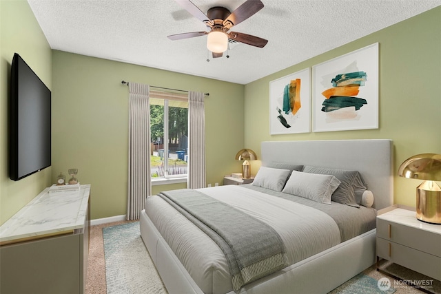 19436 SE 266th St, Covington, WA 98042 - bedroom featuring light carpet, a textured ceiling, and ceiling fan