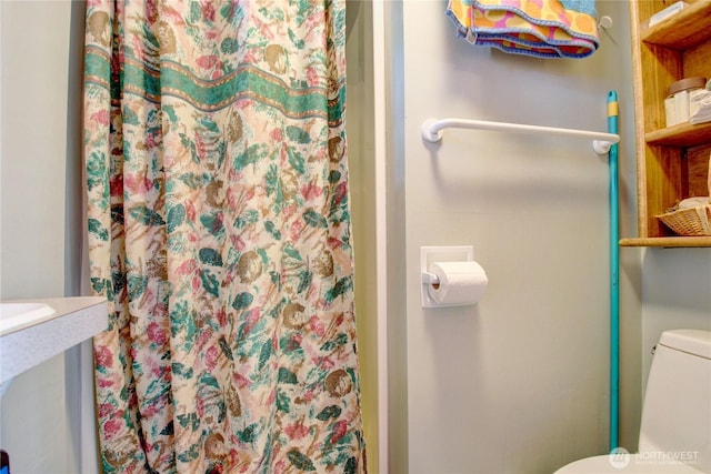 22972 Osborne Dr, Mount Vernon, WA 98274 - full bathroom featuring toilet and a shower with curtain