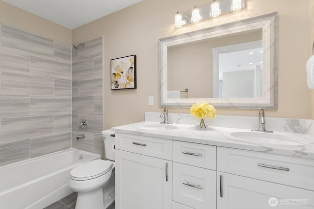 8441 8th Ave SW, Seattle, WA 98106 - bathroom featuring double vanity,  shower combination, and tile patterned flooring