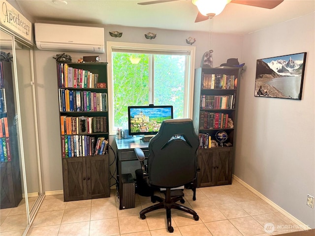 4313 131st St SE, Everett, WA 98208 - home office with an AC wall unit, a ceiling fan, and light tile patterned floors