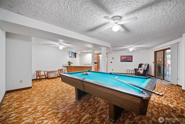 14000 NE 97th Ave, Vancouver, WA 98662 - recreation room featuring carpet floors, a textured ceiling, billiards, and ceiling fan