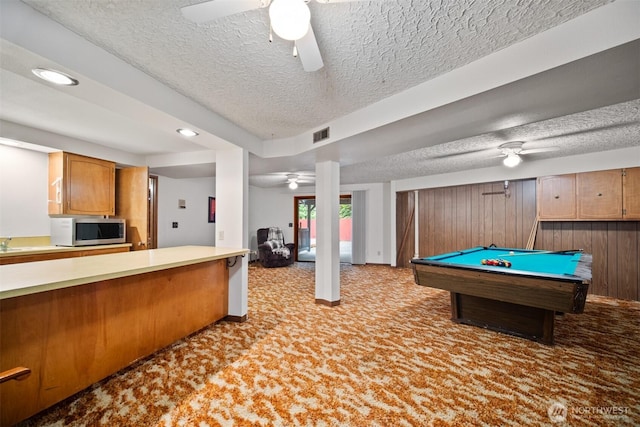 14000 NE 97th Ave, Vancouver, WA 98662 - game room featuring a ceiling fan, light carpet, a textured ceiling, pool table, and recessed lighting