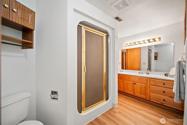 14000 NE 97th Ave, Vancouver, WA 98662 - bathroom with a shower stall, vanity, and wood finished floors