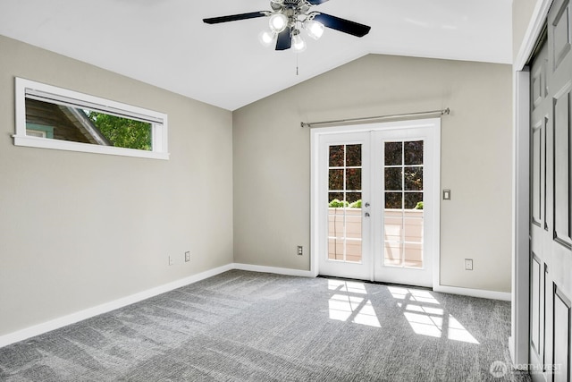 4138 21st Ave SW, Seattle, WA 98106 - carpeted empty room with french doors, ceiling fan, and vaulted ceiling