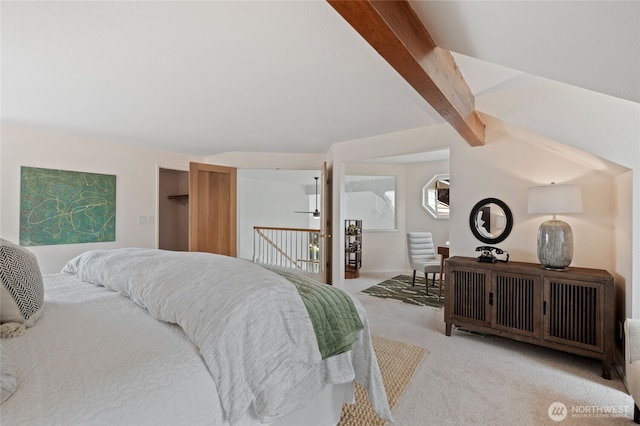 19724 Island Pkwy E, Lake Tapps, WA 98391 - bedroom with light colored carpet and beam ceiling