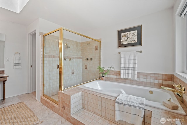 19724 Island Pkwy E, Lake Tapps, WA 98391 - full bathroom featuring a garden tub and a stall shower