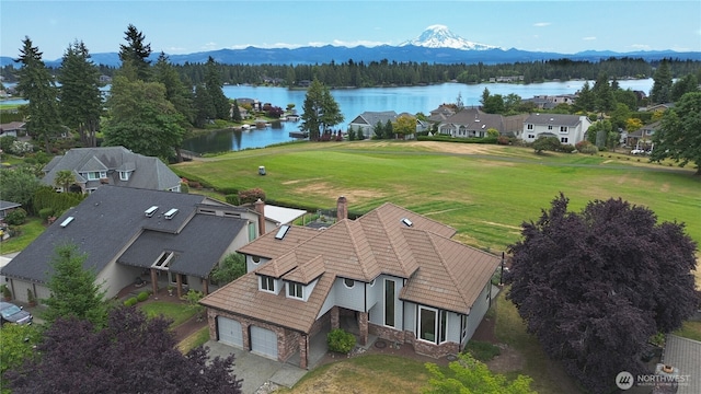 19724 Island Pkwy E, Lake Tapps, WA 98391 - aerial perspective of suburban area featuring a water and mountain view