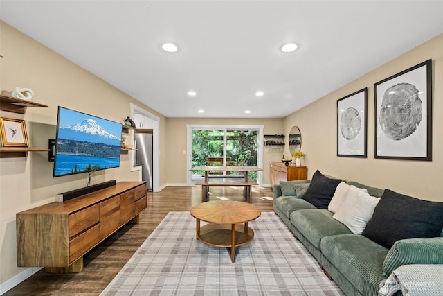 17627 17th Dr SE, Bothell, WA 98012 - living area featuring dark wood-style flooring and recessed lighting