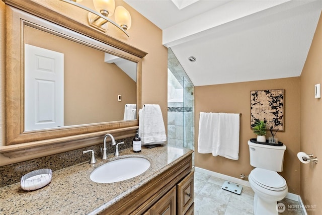 17627 17th Dr SE, Bothell, WA 98012 - bathroom featuring vanity, vaulted ceiling, and tile patterned flooring
