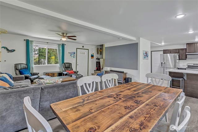 13218 197th St E, Graham, WA 98338 - dining room with a ceiling fan, light wood finished floors, and recessed lighting