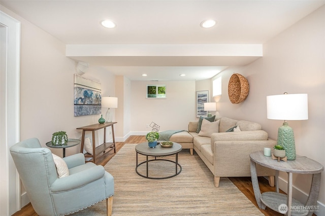 515 N 122nd St, Seattle, WA 98133 - living room featuring wood finished floors and recessed lighting