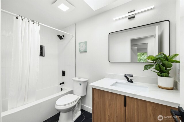 12816 SE 185th Pl, Renton, WA 98058 - bathroom featuring vanity, shower / tub combo, and tile patterned flooring