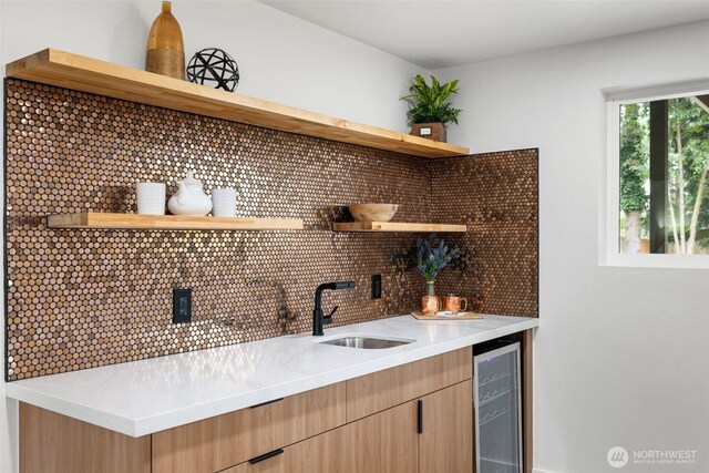 12816 SE 185th Pl, Renton, WA 98058 - bar featuring wine cooler and tasteful backsplash