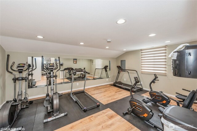 18501 52nd Ave W Unit 31, Lynnwood, WA 98037 - exercise room with recessed lighting, lofted ceiling, and wood finished floors