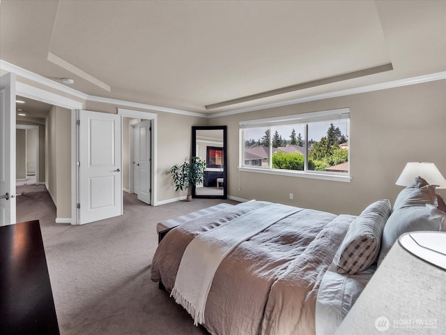 4021 220th St SE, Bothell, WA 98021 - bedroom featuring a raised ceiling, carpet flooring, and ornamental molding