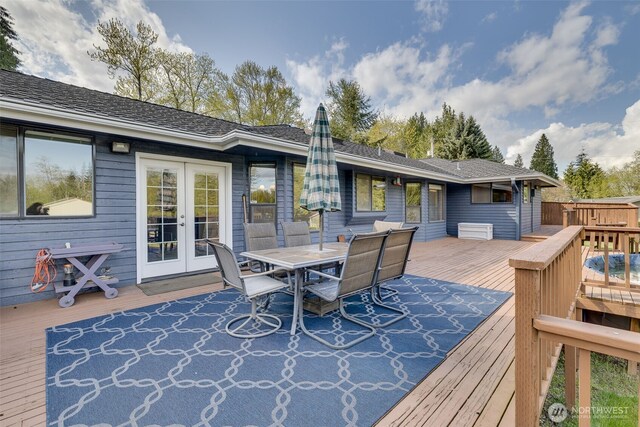 7617 160th St SE, Snohomish, WA 98296 - wooden deck featuring french doors and outdoor dining space