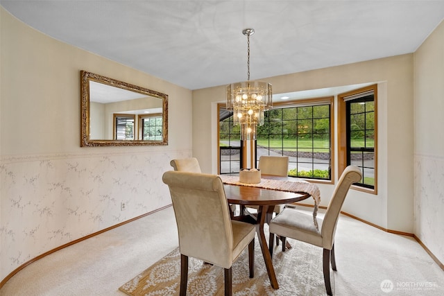 7617 160th St SE, Snohomish, WA 98296 - dining room featuring a chandelier, carpet, and wallpapered walls