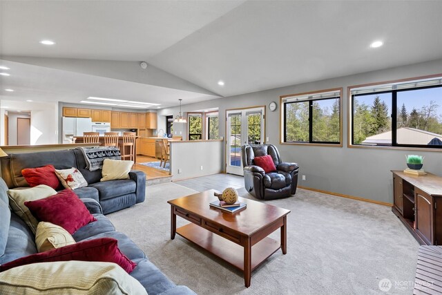 7617 160th St SE, Snohomish, WA 98296 - living room with lofted ceiling, recessed lighting, and light carpet
