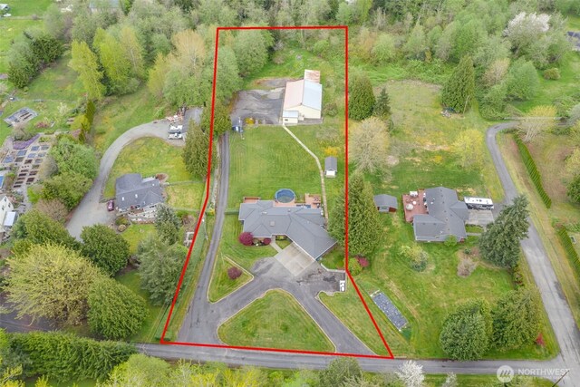 7617 160th St SE, Snohomish, WA 98296 - aerial perspective of suburban area with property boundaries highlighted