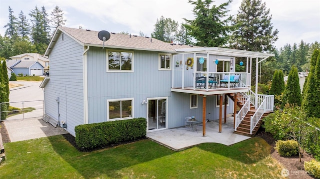 5908 3rd Dr W, Everett, WA 98203 - rear view of property with a wooden deck, a patio, a yard, and stairway