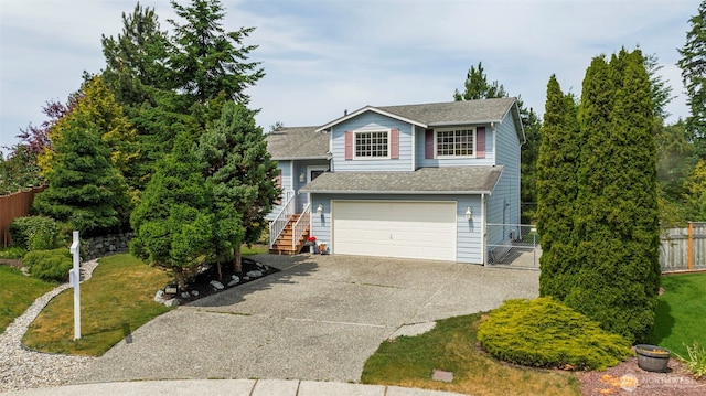 5908 3rd Dr W, Everett, WA 98203 - view of front facade featuring concrete driveway, stairs, a garage, and a shingled roof