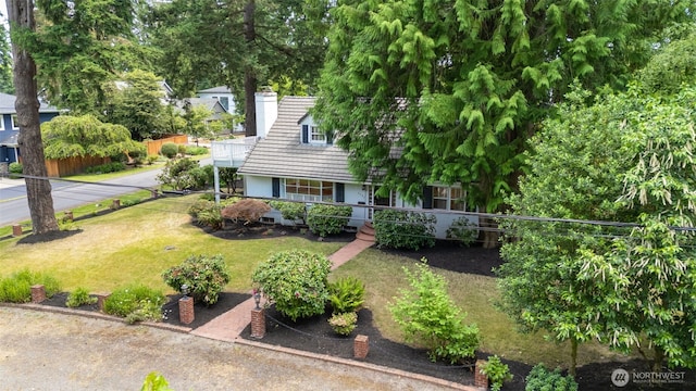 3706 84th Ave SE, Mercer Island, WA 98040 - view of front of house featuring stucco siding, view of scattered trees, and a chimney