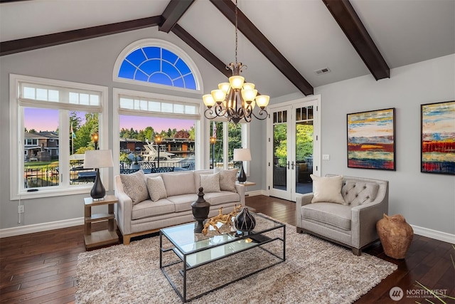 67 Cascade Ky, Bellevue, WA 98006 - living area featuring wood-type flooring, a chandelier, and french doors