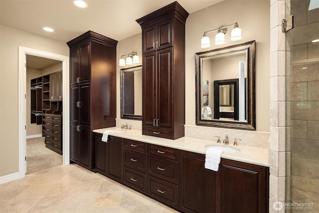 67 Cascade Ky, Bellevue, WA 98006 - full bathroom with double vanity, recessed lighting, and a spacious closet