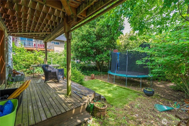 4228 1st Ave NE, Seattle, WA 98105 - view of grassy yard featuring a trampoline and a wooden deck