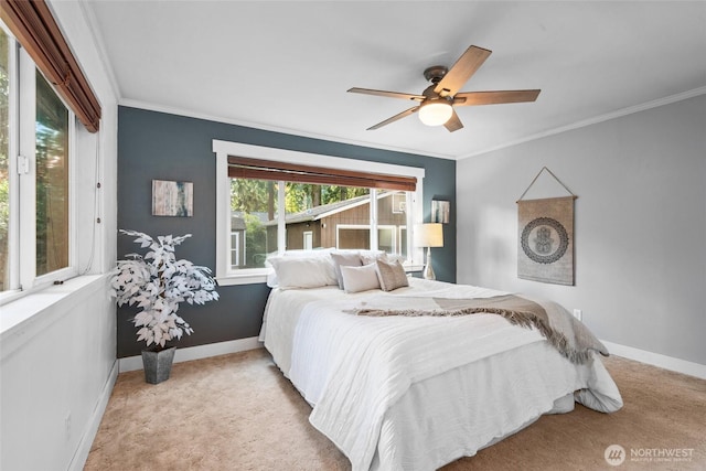 19515 7th Ave NE, Shoreline, WA 98155 - bedroom featuring light colored carpet, crown molding, and ceiling fan