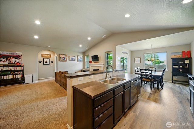 2134 Alco Ave, Walla Walla, WA 99362 - kitchen with lofted ceiling, recessed lighting, open floor plan, dishwasher, and arched walkways