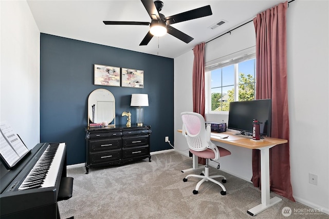 6672 Udall Pl SE, Auburn, WA 98092 - carpeted home office featuring a ceiling fan and baseboards