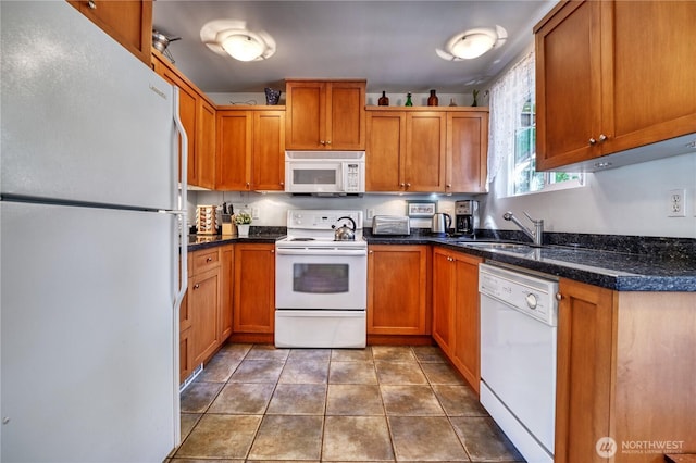 2111 Maple St, Point Roberts, WA 98281 - kitchen featuring white appliances, brown cabinetry, and tile patterned floors